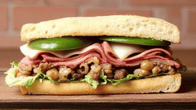 Muffuletta Sandwich New OrleansStyle with Olive Salad Cold Cuts  Provolone