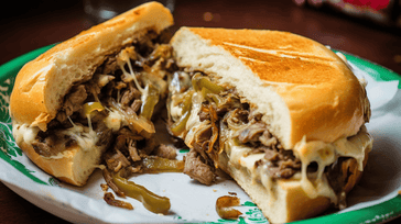 Philly Cheesesteak Sandwich with Sautéed Onions and Melted Cheese