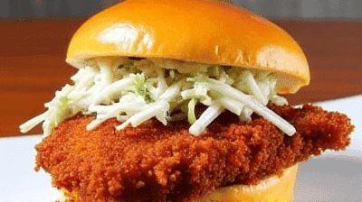 Spicy Nashville Hot Chicken Sandwich Crispy Fiery  Topped with Cool Ranch Slaw