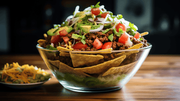 Taco Salad with Ground Beef and Crunchy Tortilla Strips