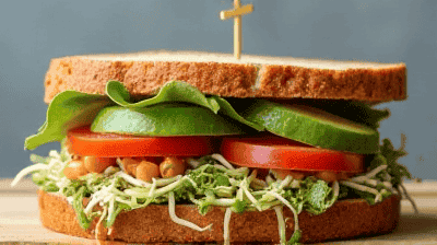 Veggie Club Sandwich with Avocado and Sprouts